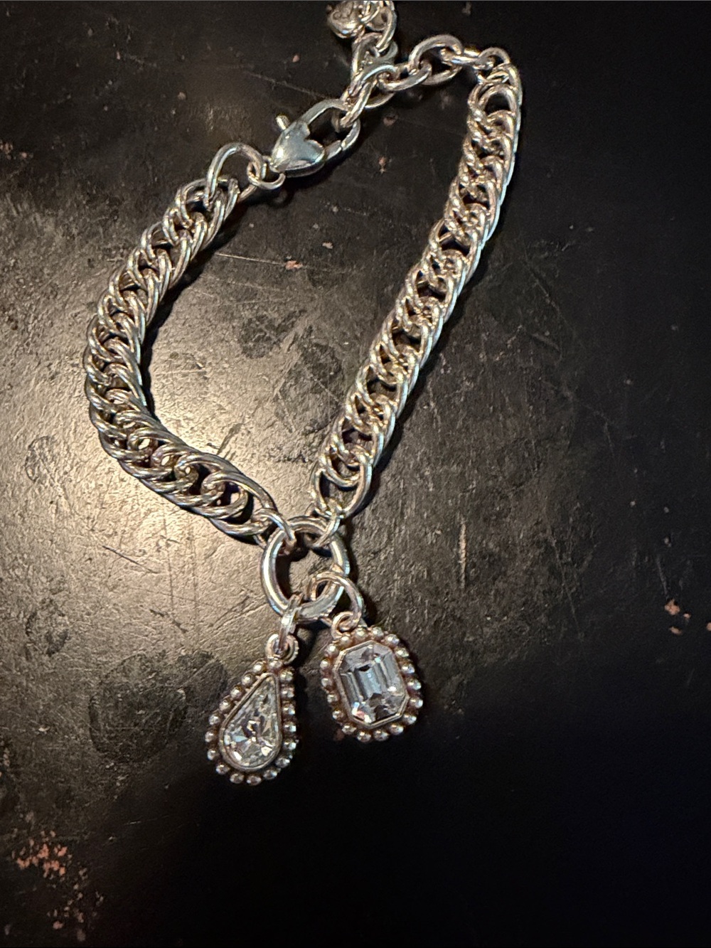 Brighton Silver-Tone Chain Bracelet with Clear Crystal Drop Charms - Picture 3 of 3